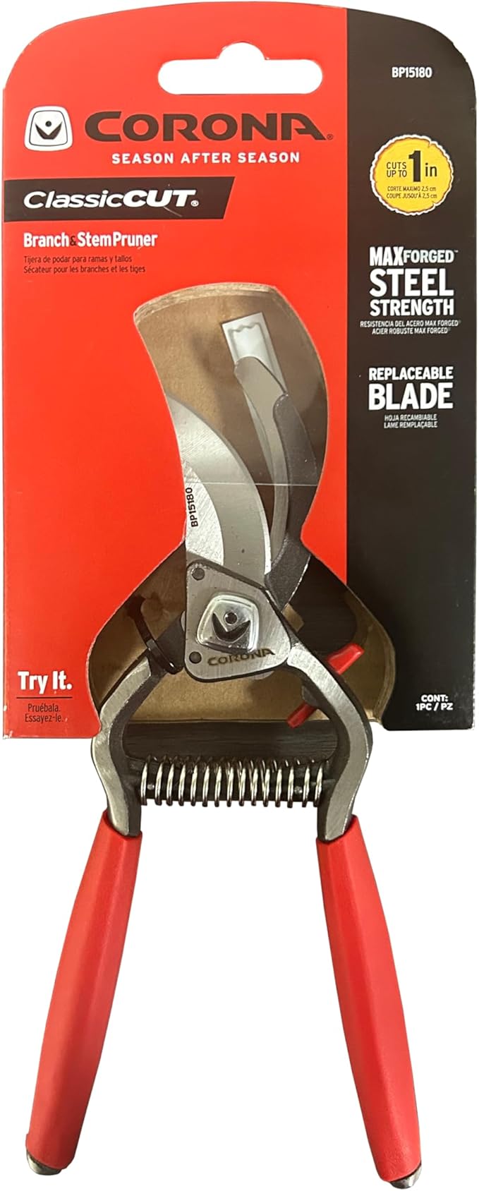 Corona Tools Forged Steel ClassicCUT Bypass Hand Pruner – 1-Inch Cut Capacity Garden Pruning Shears for Stems & Branches, Heavy-Duty Bypass Pruners for Tree, Shrub & Plant Trimming