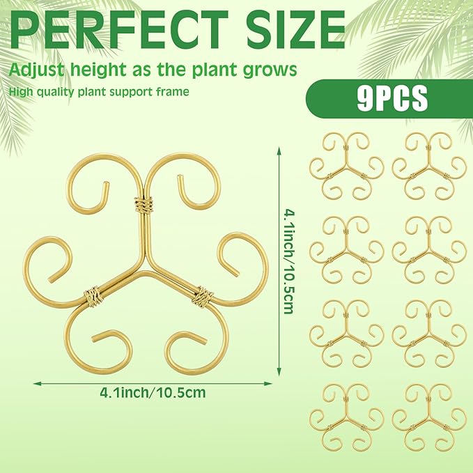 Frienda 9 Pcs Monstera Plant Support Metal Iron Plant Stem Support Stakes for Indoor Plants 4.1 Inch Golden Powder Coating Turtle Shell Bamboo Clamp Set for Thriving Growth Indoor Garden Accessories