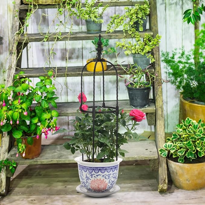 Outdoor Metal Climbing Plant Support Trellis with Secure Ground Cap for Stable Rose and Vine Growth Garden Obelisk