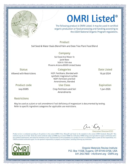 Soil Seed & Water Oasis Blend Organic Fertilizer for Palm & Date Trees – Soil Amendment for Tropical Landscapes - OMRI Listed Organic Fertilizer