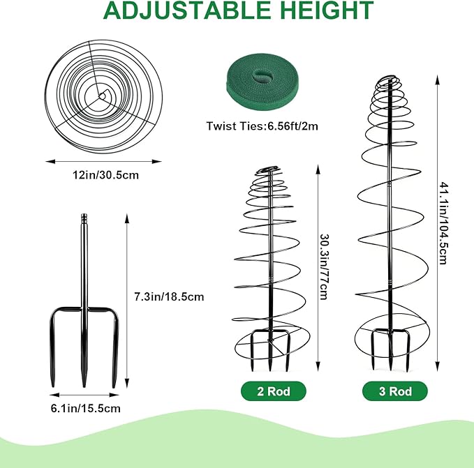 2 Pack Spiral Metal Trellis for Climbing Plants Outdoor, 41" Adjustable Plants Trellis Support Metal Garden Trellis with Center Pole and 3 Pronged, Climbing Plant Grow Cage Stand for Plants Flowers