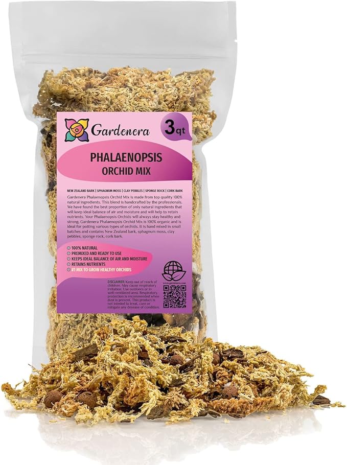 Gardenera Premium PHALAENOPSIS Imperial Orchid Potting Mix - Hand Mixed in Small Batches | Great for Phalaenopsis of All Kinds - 3 Quart Bag