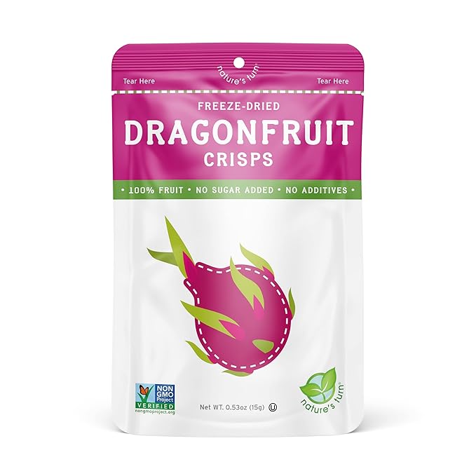 Nature’s Turn Freeze-Dried Dragon Fruit Crisps – Healthy, Gluten-Free, Crispy & Delicious, Plant-Based Snack, Ideal for Cereal, Smoothies, School Lunches, & On-the-Go, Bags of 6 (0.53 oz Each)