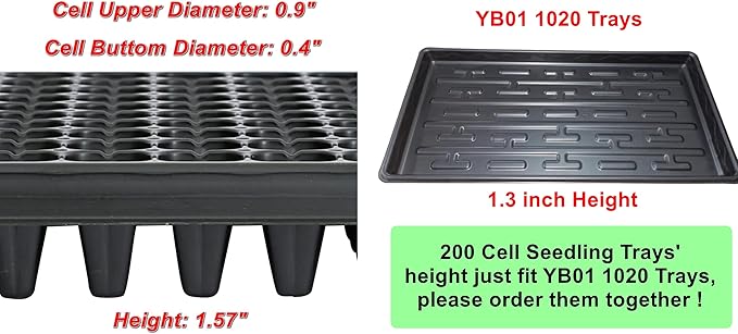 RooTrimmer 200 Cell Plug Tray, 10pcs-Pack Thick Durable Seed Starter Flats Vegetable Fruit Seeds Seedling Plastic Plug Farmer Nursery Trays Propagation