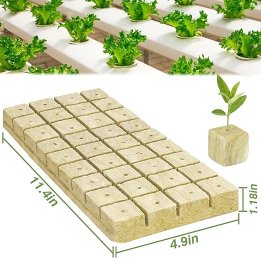 Halatool 1.2 Inch Rockwool Cubes Garden Hydroponic Pods Starter Plugs for Hydroponics Soilless Cultivation Seedling Starting Cuttings Clone & Plants Propagation (4 Sheets, 144 Plugs in Total)