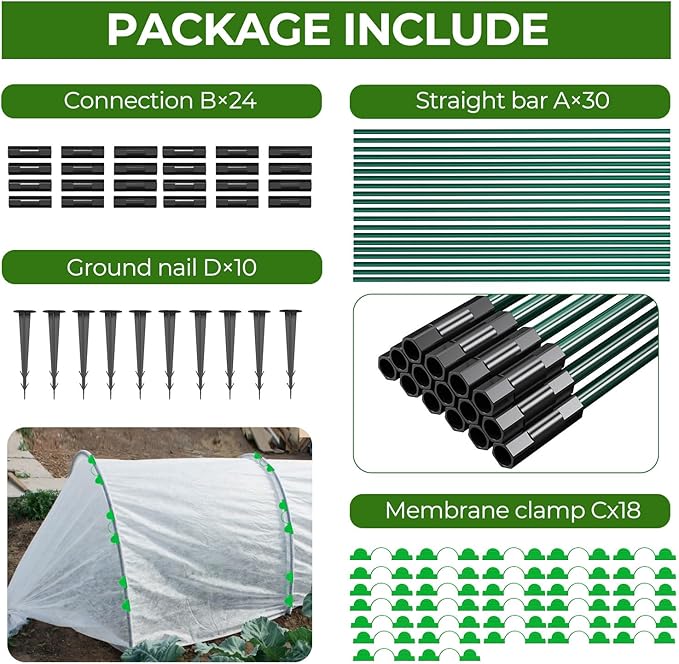 30Pcs Garden Hoops for Raised Beds, 6 Sets of 8.5 FT Long Garden Hoops, Rust-Free Fiberglass Greenhouse Hoops Grow Tunnel for Netting, DIY Plant Support Garden Stakes for Row Cover