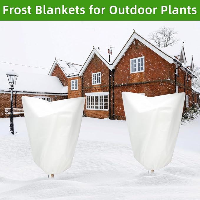 3 Packs Plant Covers Freeze Protection, 42" x 45" 2.25 oz Frost Cloth Plant Freeze Protection Tree Jacket Cover for Outdoor Plants Shrubs Potted, Garden Plant Winter Protection Bags with Drawstring