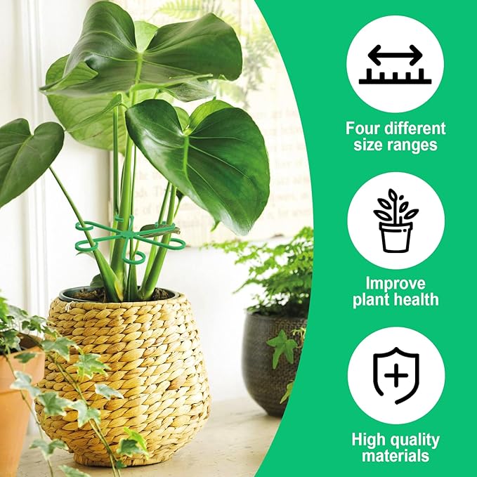 8PCS Climbing Plant Stem Support, 4 Sizes Plastic Houseplant Stem Holders, Reusable Flower Trellis Stem Stakes for Garden, Plant Growth Care Accessories Indoor, Outdoor - Green