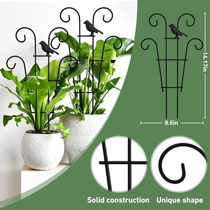 14.17in Indoor Plant Trellis for Potted Plants with Bird, Small Metal Indoor Trellis for Climbing Plants Indoor for Houseplant, Pothos Plant Climber Support for Hoya Vine, 2p