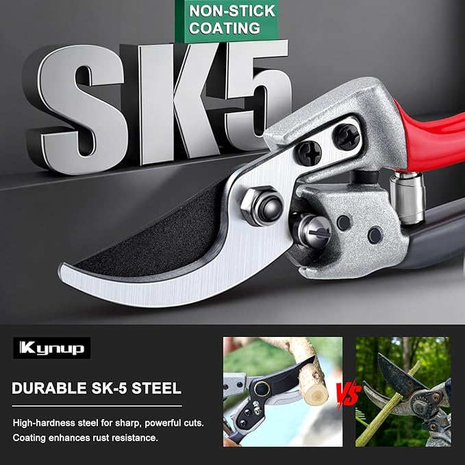 Kynup Pruning Shears, Garden Shears, Garden Clippers, Gardening Hand Tools, SK5 Steel Blade, Up to 1 Inch Cut Capacity, Safty Locked, Effortless Design, Garden Tools for Gardening, Farm