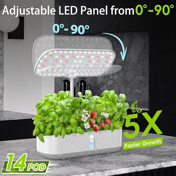 Large Hydroponics Growing System 14 Pods, Indoor Herb Garden with LED Grow Light, 5L Water Tank, Hydroponic Grow Kit with Auto-Timer, Easter Garden Gifts for Kids, STEM Growing kit