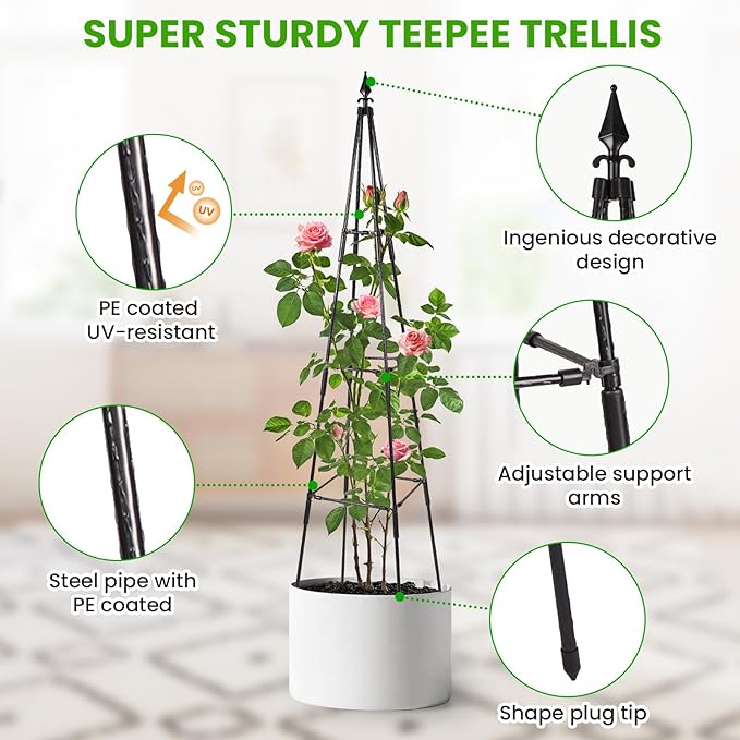 Garden Trellis for Climbing Plants Outdoor, 67" Tall Metal Obelisk Trellis Climbing Plants Support for Vegetable|Flower|Vine, Tomato, Peas, Beans, Cucumber Trellis, Lightweight, 1 Pack