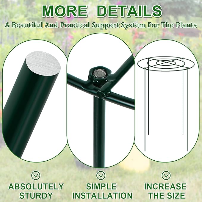 8PCS 11.8" D x 19.7" H Peony Cages and Supports, Peony Cage, Peony Support, Heavy Duty Metal Plant Supports for Outdoor Plants for Peony, Hydrangea, Rose and Other Tall Flowering Plants