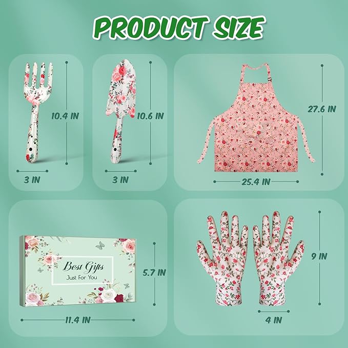 Gardening Gifts for Women, Gardening Supplies Garden Tools with Hand Fork Trowel Gloves Apron, for Mom Women Grandma, Valentine's Day for Her, Christmas Birthday Present