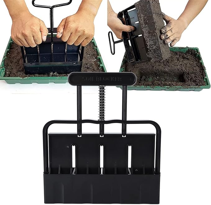 Pssopp Soil Blocking Tool Soil Block Maker 4 Cells Top Hill Soil Blocker Quad Soil Blocker Set for Outdoor Garden Seed Plants