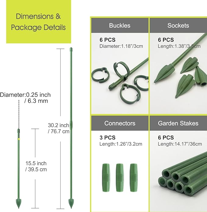 RIFNY Plant Stakes for Indoor Plants, 14 Inch Plant Support Stakes with Clips, Tall Adjustable Plant Sticks for Indoor Monstera Tomato Orchid Potted Plants Flower (6 PCS, Green)