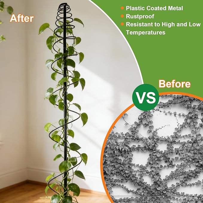 2 Pack Spiral Metal Trellis for Climbing Plants Outdoor, 75" Adjustable Plants Trellis Support Metal Garden Trellis with Center Pole and 3 Pronged, Climbing Plant Grow Cage Stand for Plants Flowers