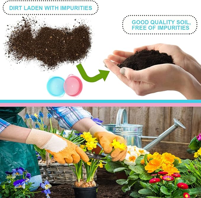 2Pcs Round Garden Soil Sieve with Handle - Plastic Mesh Soil Sifter Set for Small Gravel, Sand