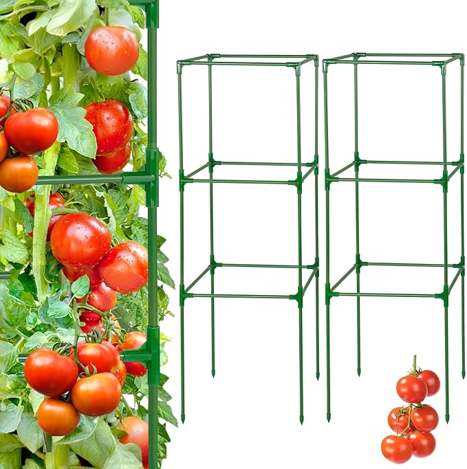 45x14.5x14.5in Adjustable Tomato Cage for Garden - 2 Pack Easy to Assemble Square Tomato Plant Support Poles, Heavy Duty Metal Plant Tower Stakes Cucumber Trellis for Climbing Vegetable Flowers Fruits