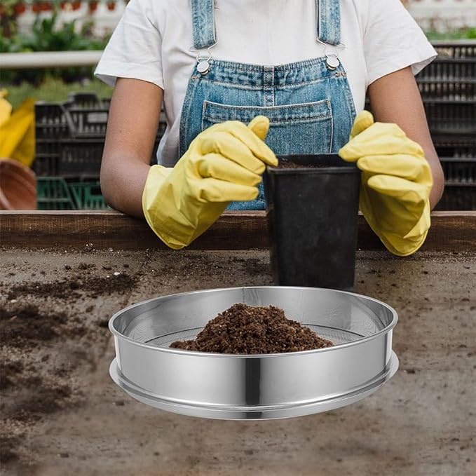 Yardwe Soil Sifter Stainless Steel Mesh Garden Sieve for Potting Soil Compost Rock Screening and Bonsai Preparation 2Mm Mesh