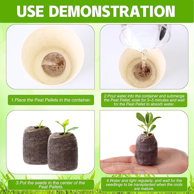 300 Pcs 50mm Seed Starter Peat Pellets Bulk for Compressed Seed Starting Pellets Seed Starter Pods Plugs Soil Peat Pods for Starting Seeds, Plant Transplant Grow Garden Flower Vegetables