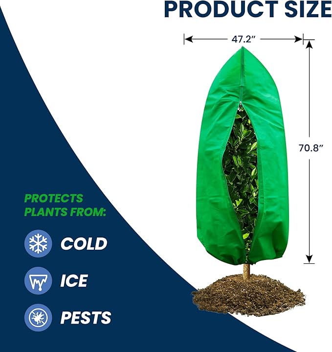 SCRUBIT Plant Covers Freeze Protection, 47.2" W x 70.8" H Frost Cloths for Outdoor Plants & Fruit Trees with Zipper and Drawstring, Thick Winter Plant Covers - 2 Pack Tree Frost Blankets for Shrubs