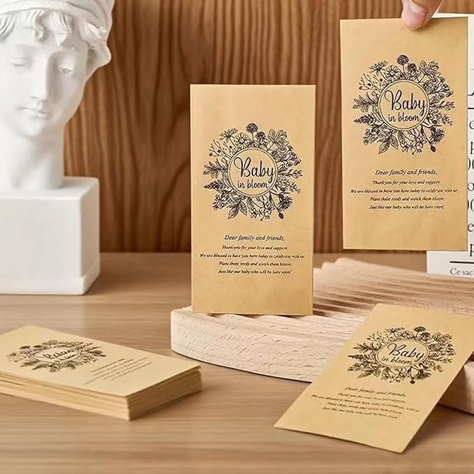 100Pcs Baby in Bloom Seed Packet, Wildflower Baby Shower Self Adhesive Envelopes, Small Paper Coin Envelopes Items Stamps Storage Packets for Flower Vegetable Seeds Garden Wedding Gift (Brown*100PCS)