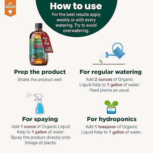 𝐁𝐄𝐒𝐓𝐒𝐄𝐋𝐋𝐄𝐑 Organic Liquid Kelp Fertilizer by GARDENERA - [32 OZ] - Organic Plant Superfood for Gardening - Concentrated Kelp & Seaweed Extract for Gardens, Lawns, Plants & Soil