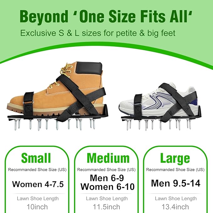 Lawn Aerator Shoes for Grass - Pre-Assembled Grass Aerator Shoes for Lawn - Soil Yard Aerator Tool for Aerating Patio Garden, Black, Large Size