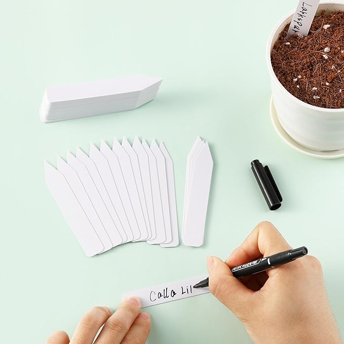 500 Pack Plant Labels, 4 Inch Potted Plant Name Tags Plastic, Seedlings Seed Markers Nursery Plant Stake Tag with Marking Pen for Outdoor Indoor Garden Patio Flower Vegetable, White