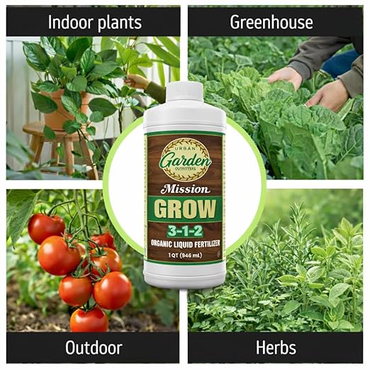 Urban Garden Outfitters Mission Fertilizer Grow 3-1-2 Organic Liquid Plant Fertilizer-All-Purpose, Fish-Based Nutrient Boost for Healthy Growth, Indoor & Outdoor Plants, 8 oz Starter Size