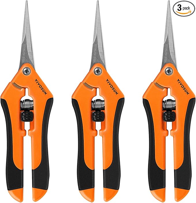 VIVOSUN 3-Pack 6.5 Inch Gardening Scissors Hand Pruner Pruning Shear with Straight Stainless Steel Blades Orange