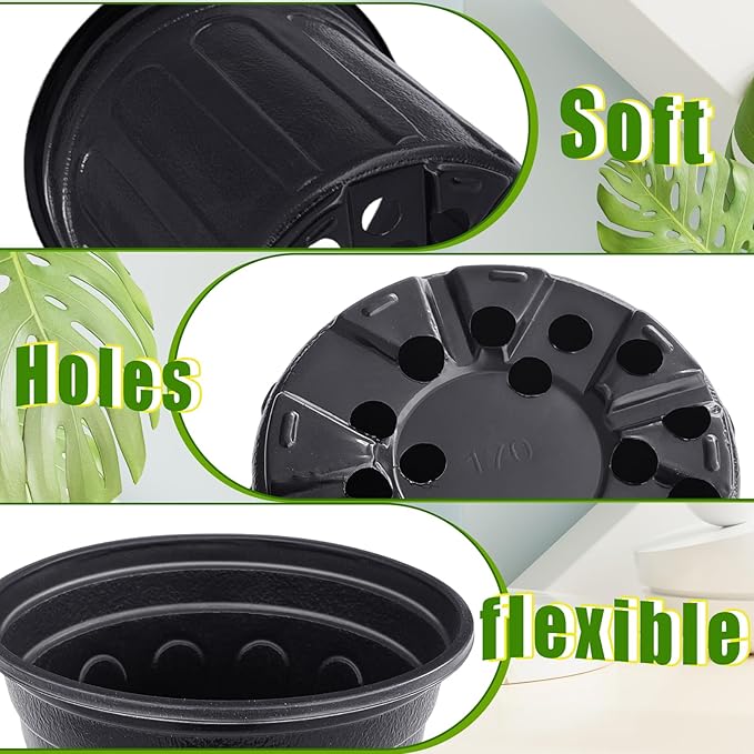 Anyumocz 120 Pcs 1 Gallon Plant Nursery Pots,Plastic Seed Starter Pots with Drainage Holes,Garden Flower Container Seedling Pot for Planting,Transplanting,Cuttings,Home Garden(Black)