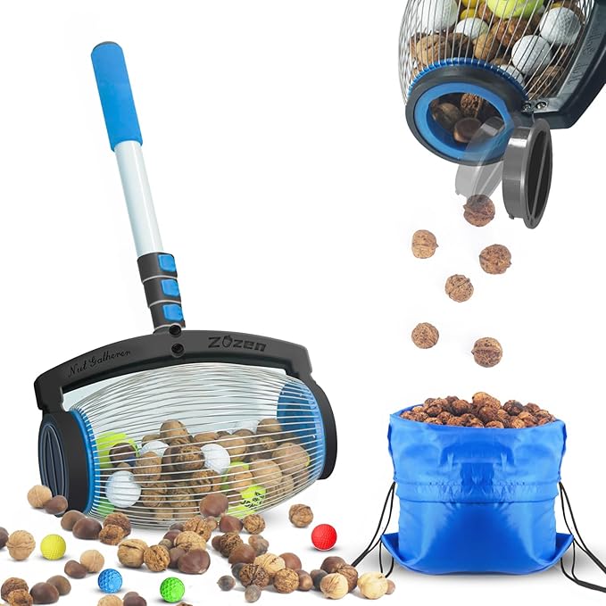 Zozen Nut Gatherer, Pecan Picker Upper, Walnut Picker Upper Roller, Side Opening Dump/Also Apply to Hickory Nuts, Chestnuts, Buckeyes, Golf, Butternuts, Objects Size 3/4'' to 2''; 1.5 Gallon