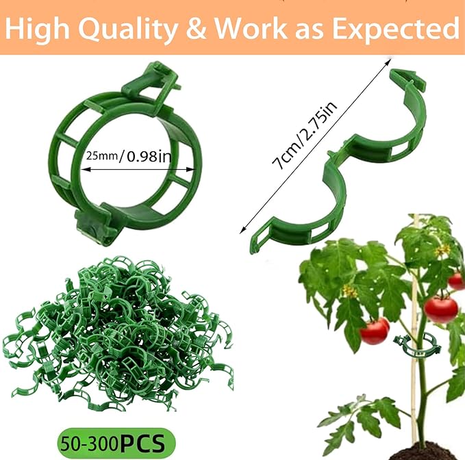 Tomato Clips for Climbing Plants, 100 Pcs Reusable Plastic Tomato Clips Clear, Tomato Trellis Clips for Plants Support, Secured Plastic Plant Clip for Tomatoes Vines Climbing Supplies