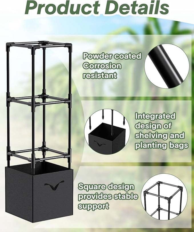 Dragon Fruit Trellis for Climbing Plants Indoor Outdoor, Heavy Duty Metal Adjustable Vertical Garden Support for Indoor Outdoor Potted Plants, Tomato, Cactus, Roses,Vines(12 * 12 * 47inch,1PC)