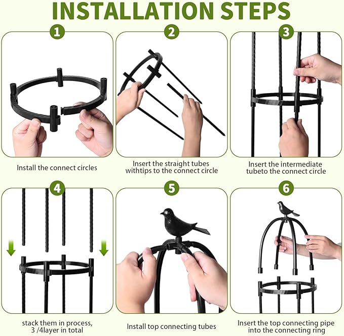 Garden Obelisk Trellis for Climbing Plants Outdoor, 2Pcs 6.2FT Rustproof Metal Plant Flower Trellises,Garden Obelisk Trellis for Indoor Outdoor Flowers Vegetable Fruits Vines Support (Black)