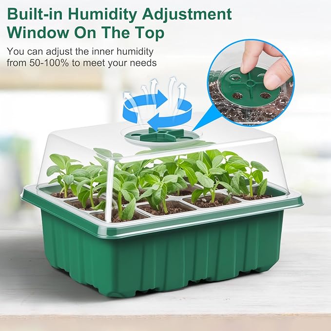 VPQZUPG 10 Pcks Seed Starter Tray 120 Cells Seed Starter Kit with Humidity Dome, Seed StartingTrays for Seed Seedling Planting Starter, Mini Greenhouse Plant Germination Trays（Green）