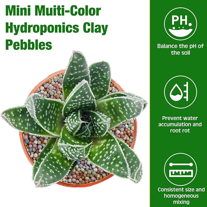 5.5 LBS Leca Clay Pebbles for Plants, Expanded Clay Balls Multi Color, Lightweight Hydroponics Growing Media for Succulents Orchids Aquaponics Drainage Potting Mix Decoration(2-6 mm)