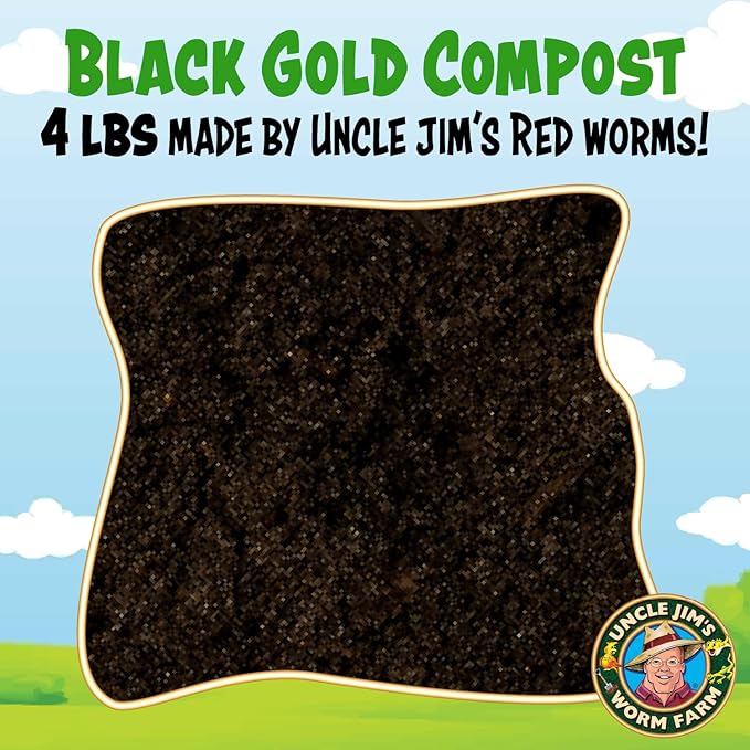 Uncle Jim's Worm Farm Black Gold Worm Castings Compost Fertilizer for Garden Soil | Red Wriggler Earthworm Casting Organic Fertilizer for Plants | Nutrient Rich Fertilizer Solutions | 4 lbs