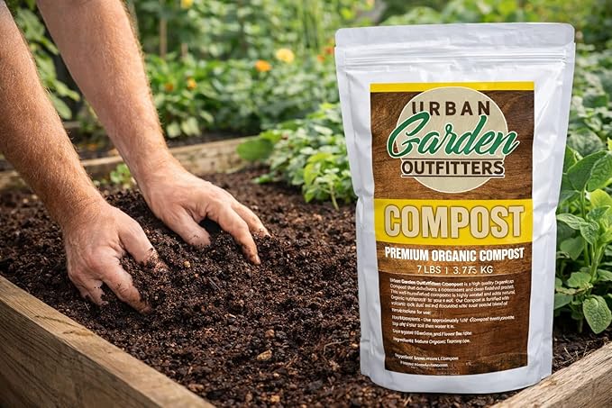 Premium Organic Compost - Nutrient Rich Soil Amendment for Gardens, Flowers, & Vegetables - Improves Soil Structure & Balance - Resealable Bag (7lb)