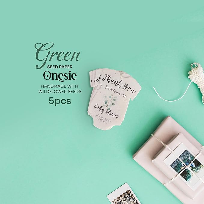 Seed Bloom Onesie Seed Paper – 5 Green Shower Favors for Guests with Wildflower Seeds, Writable & Plantable, Shower Favor Gifts for Guest