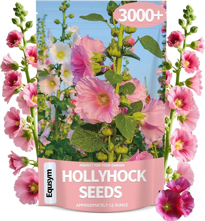 Hollyhock Seeds 3000+ Bulk Pack - Mixed-Color Perennial Blooms, Attracts Pollinators, Easy to Grow, Tall Garden Beauty - Perfect for Outdoor Landscaping, Backyard Shade, and Cottage Flower Gardens