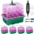 Seed Starter Tray with Plant Light, 4 Pack Grow Lights for Seed Starting Kit with Humidity Domes, Timing Controller Adjustable Brightness for Greenhouse Propagator Station Planting Growing