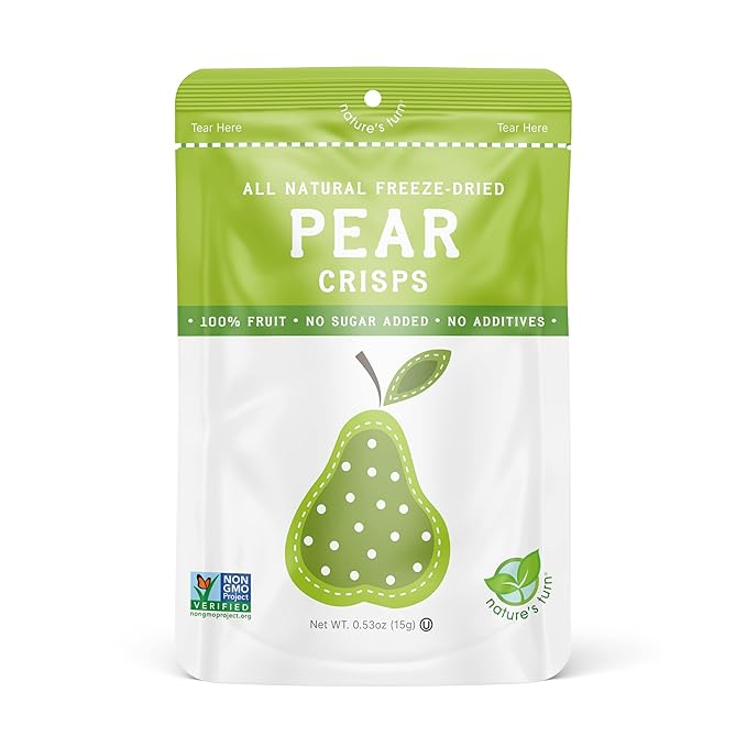 Nature’s Turn Freeze-Dried Pear Crisps – Healthy, Gluten-Free, Crispy & Delicious, Plant-Based Snack, Ideal for Cereal, Smoothies, School Lunches, & On-the-Go, Bags of 12 (0.53 oz Each)