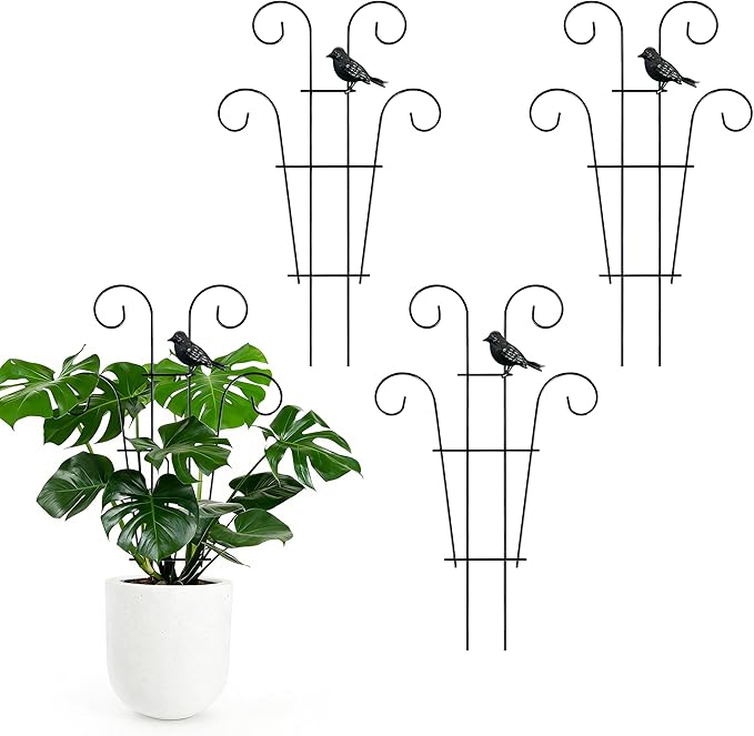 4 Pcs Metal Trellis for Potted Plants Indoor, 14.6 inch Small Garden Trellis with Bird for Climbing Plants Outdoor, Stackable Pothos Plant Climber Support for Hoya Vine Ivy Flower Plant Support