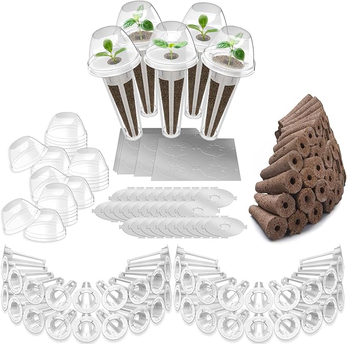 202pcs Hydroponic Pods Kit for Inbloom, AeroGarden, Ahopegarden, Grow Anything Kit for Indoor Garden Growing System Seed Pod Kit Includes 50 Grow Sponges, 50 Grow Baskets, 50 Grow Domes, 52 Stickers