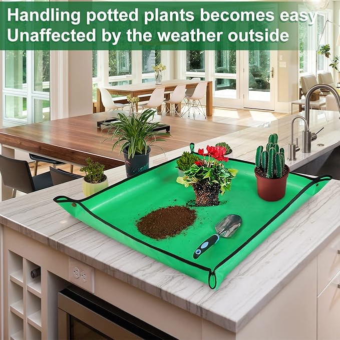 HNXTYAOB 2 PCS 27 "x 27" Repotting Mat for Indoor Plant Transplanting and Mess Control Thickened Waterproof Potting Tray Foldable Succulent Potting Mat Portable Gardening Mat Green