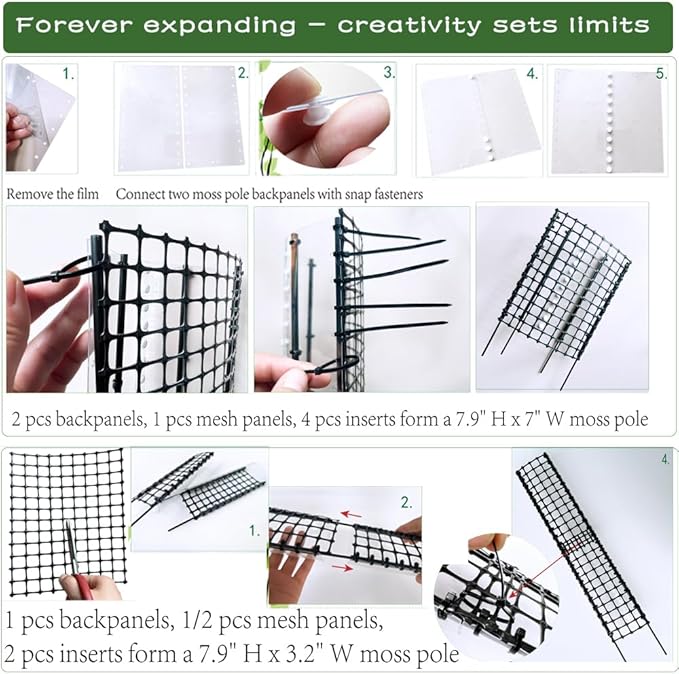 Expandable D Shaped Moss Pole, Customizable Width Moss Pole Monstera Plant Support, Stack up to 47 inches in Height, Widen to Any Size, DIY Thickened Transparent Plant Support for Climbing Plants