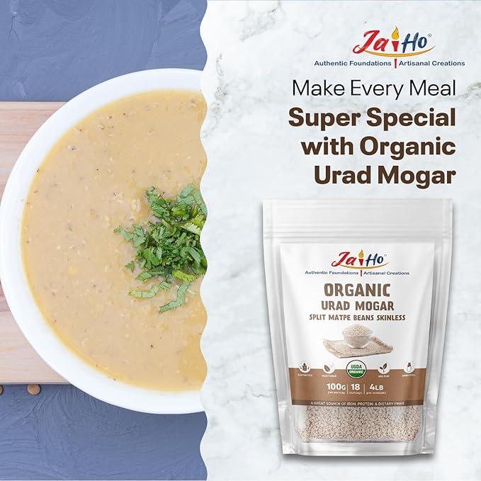 Jai Ho Certified Organic Urad Whole Dal (Matpe Beans) with Skin 4 lb - USDA Organic | Non-GMO | Chemical-Free | Premium Quality Kosher | (Urad Whole Dal (Matpe Beans Skin))